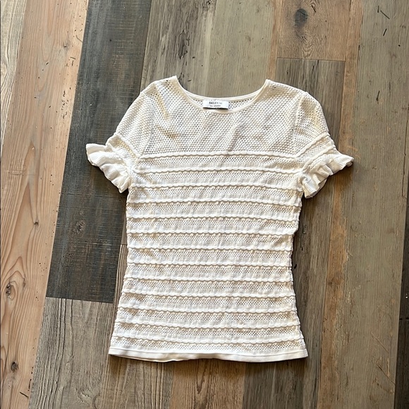 Bailey 44 White Crew Neck Smocked Short Sleeve Stretchy Tee Size: Small (S) - Picture 4 of 15